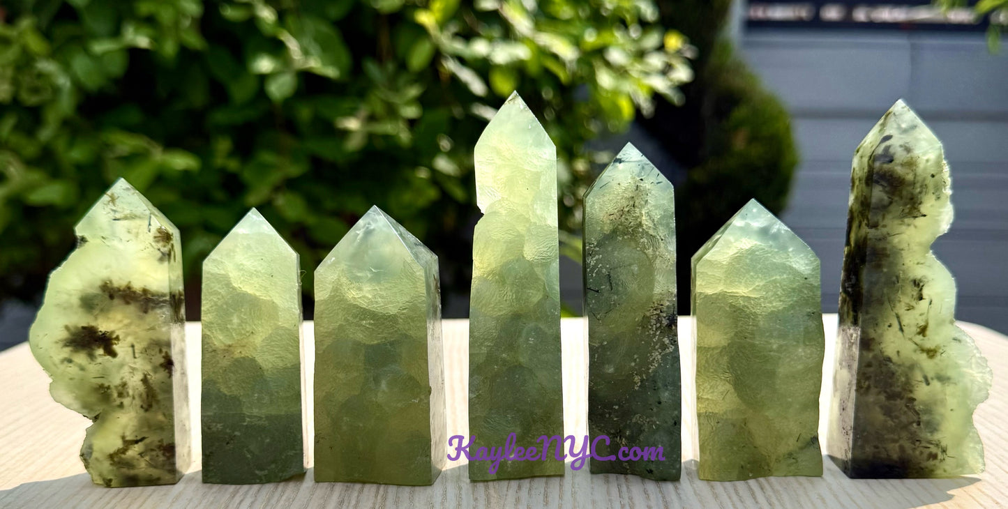 Wholesale Lot 2 lbs Natural Prehnite with Epidote Half Rough Tower Obelisk Crystal