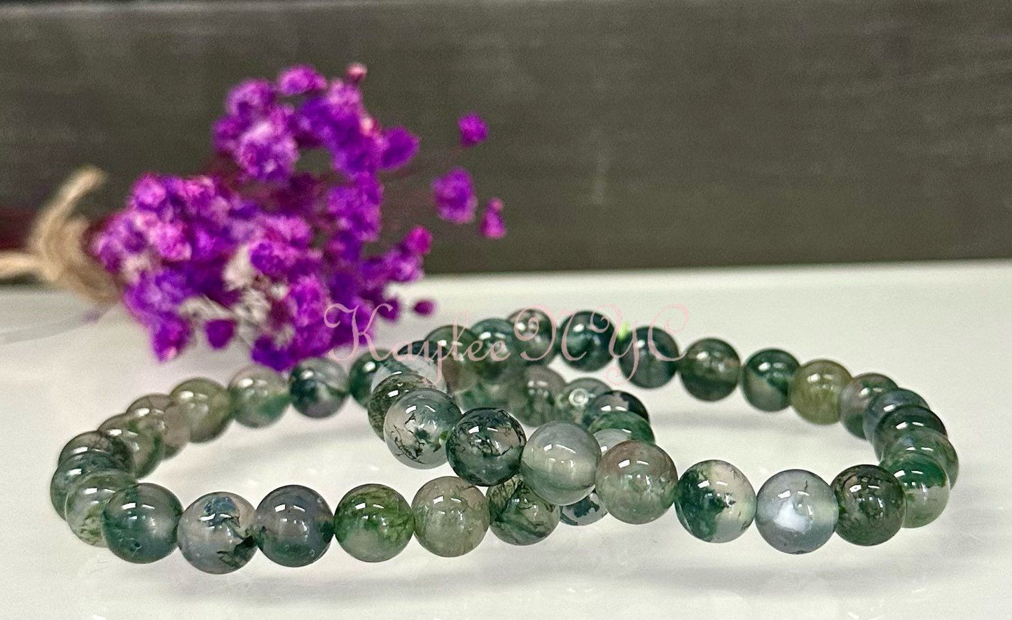 Wholesale Lot 6 Pcs Moss Agate 8mm 7.5” Crystal Healing Stretch Bracelet