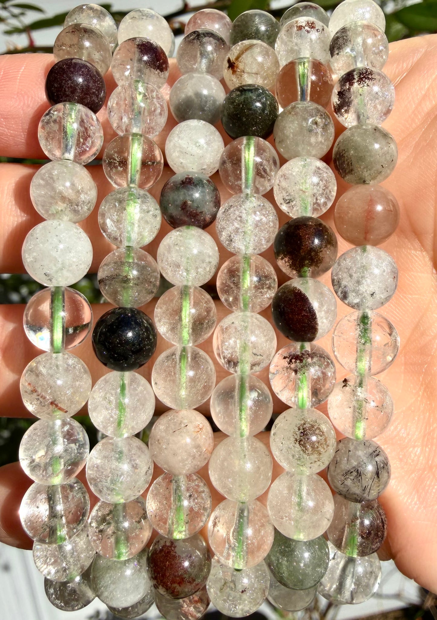 Wholesale Lot 6 Pcs Natural Garden Quartz Lodalite 8mm 7.5” Stretch Bracelet