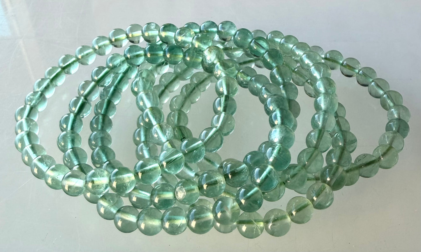 Wholesale 6 Pcs Natural Green Fluorite 6mm 7.5” Crystal Healing Stretch Bracelet