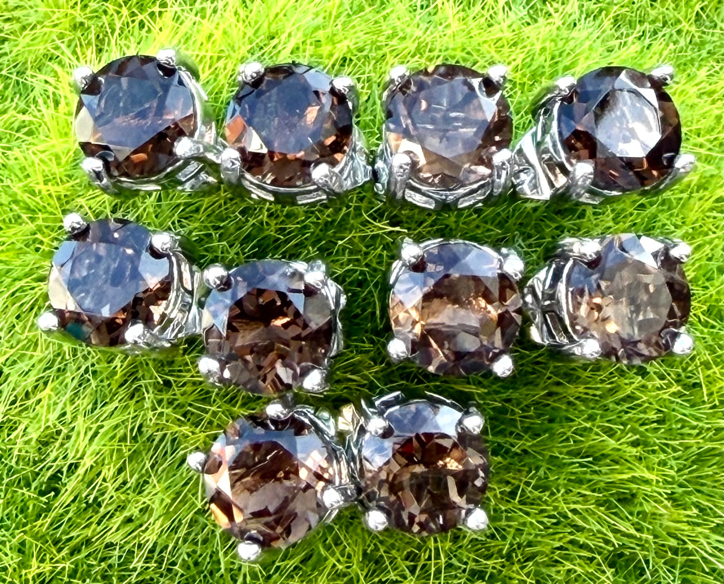 Wholesale Lot 5 Pairs Natural Smoky Quartz Sterling Silver(925) Earring Studs 6mm