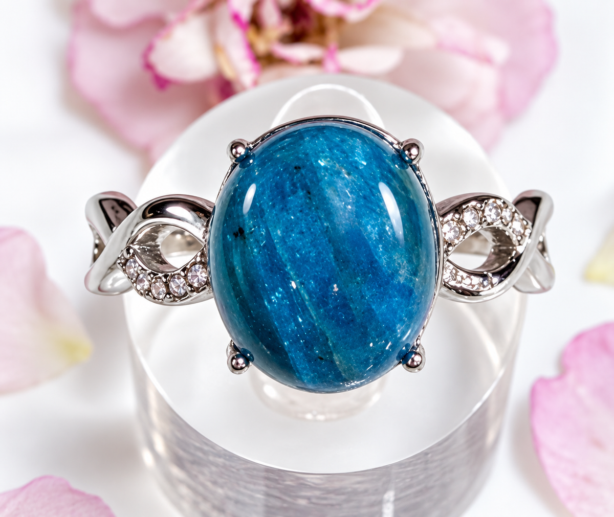 Wholesale Lot 7 pcs Natural Apatite Stainless Steel Ring 10x12mm