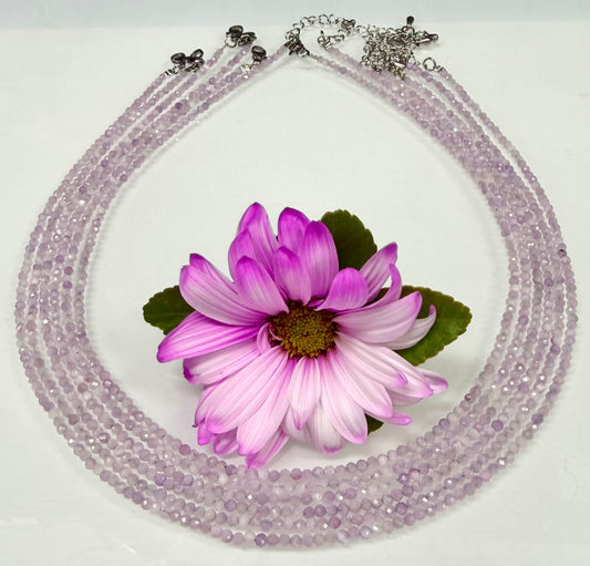 6 PCs 2mm Faceted Natural Kunzite Necklace Stainless Steel Finding