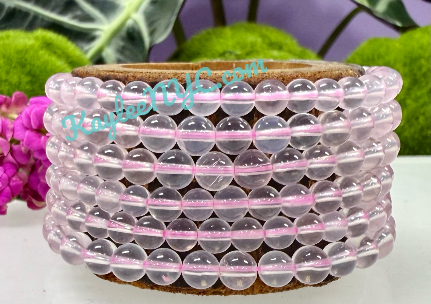 Wholesale 6 Pcs Natural Star Rose Quartz 6mm 7.5” Crystal Healing Stretch Bracelet