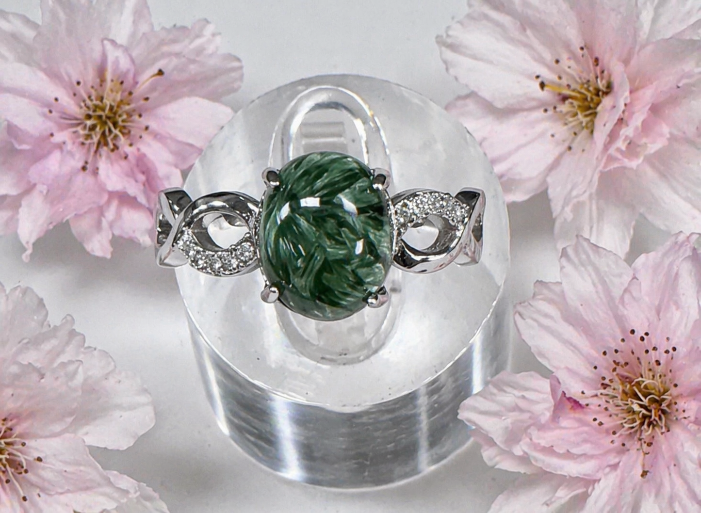 Wholesale Lot 7 pcs Natural Seraphinite Stainless Steel Ring 8x10mm
