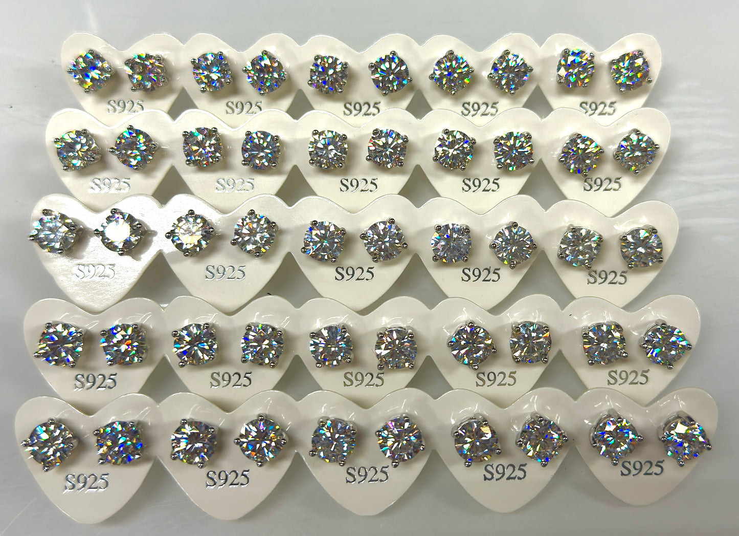 Wholesale Lot 5 Pairs Natural Moissanite Sterling Silver(925) Earring Studs 7.5mm