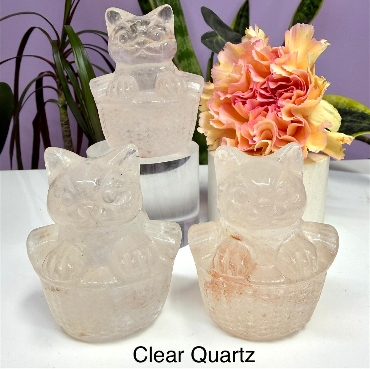 6 PCs 6cm Natural Crystals Cat in Basket Carving Healing Energy