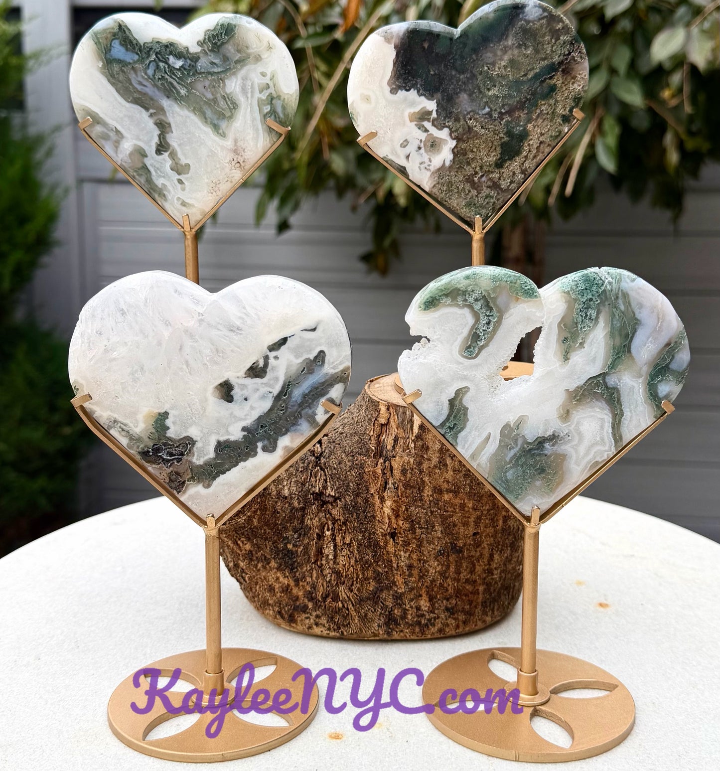 Wholesale Lot 4 PCs Natural Moss Agate Heart w/stand Healing Energy