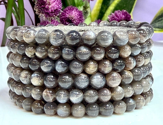 Wholesale 6 Pcs Natural Black Moonstone 6mm 7.5” Crystal Stretch Bracelet