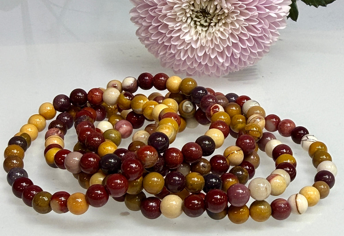 Wholesale Lot 6 Pcs Natural Mookaite Jasper 6mm 7.5” Crystal Healing Stretch Bracelet