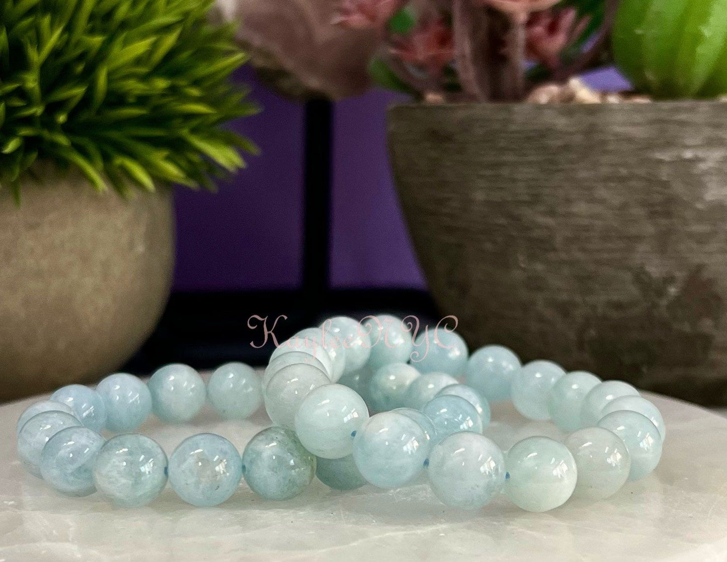 Wholesale 6 Pcs Natural Aquamarine 10mm 7.5” Crystal Healing Stretch Bracelet