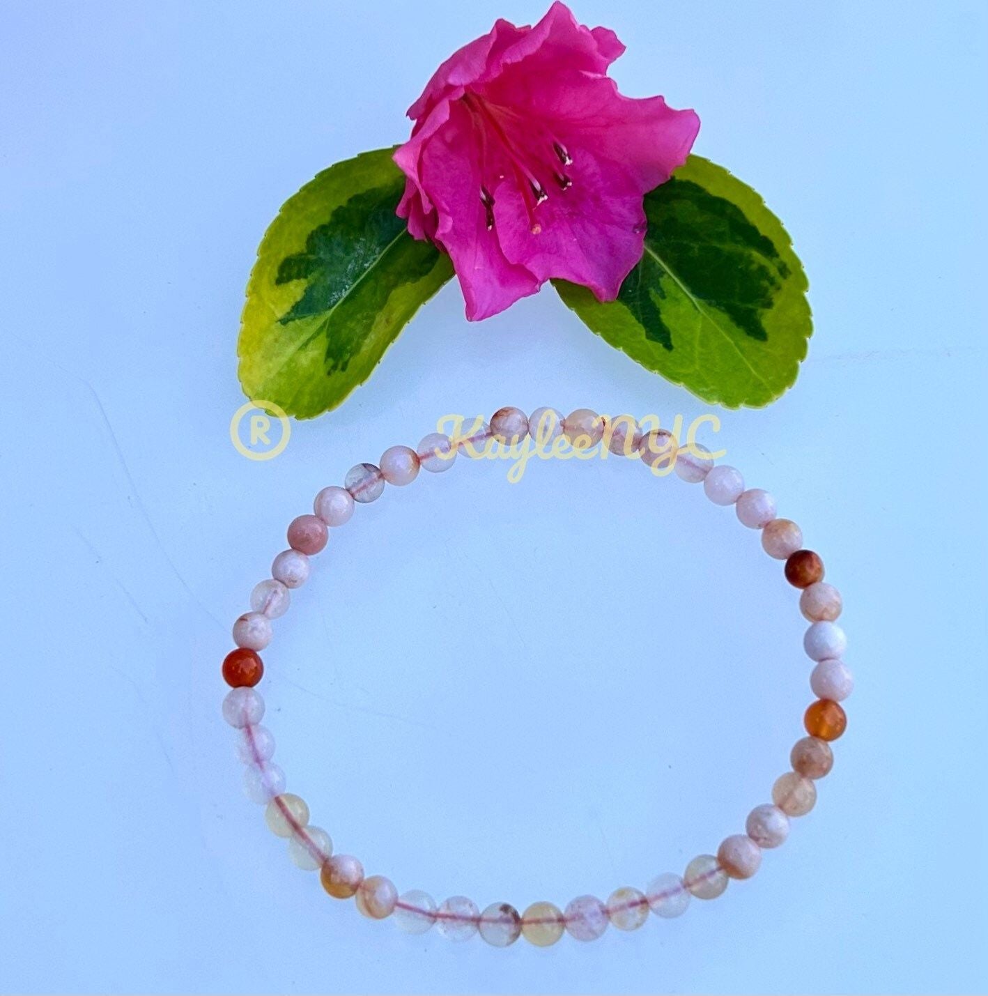 Wholesale Lot 6 Pcs Natural Flower Agate 4mm 7.5” Crystal Healing Stretch Bracelet