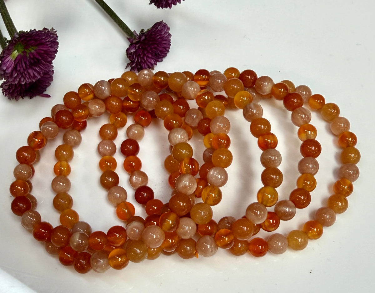 Wholesale 6 Pcs 6mm Natural Crystal Sacral Chakra Healing Stretch Bracelet 7.5”