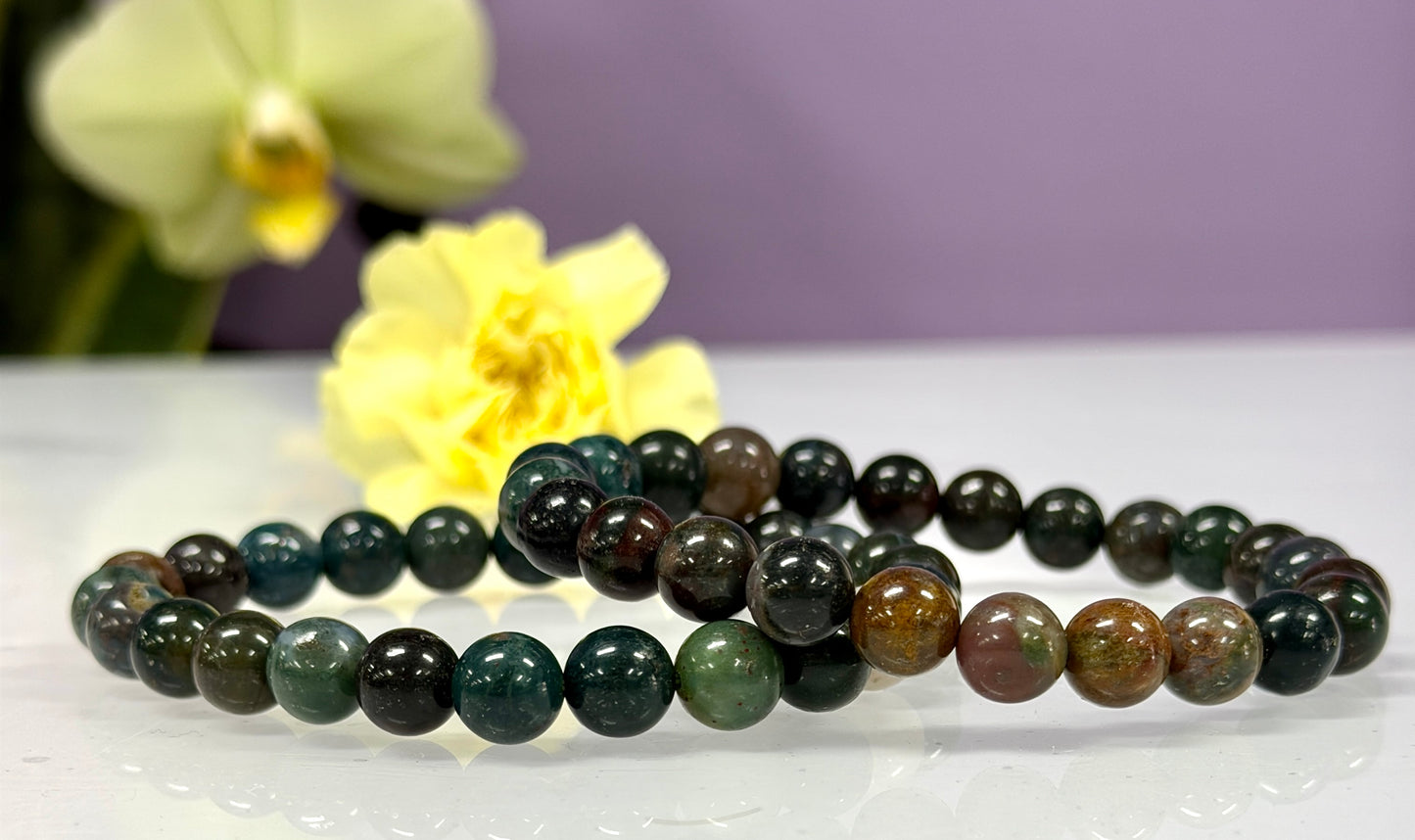 Wholesale 6 Pcs Natural Indian Moss Agate 8mm 7.5” Crystal Healing Stretch Bracelet