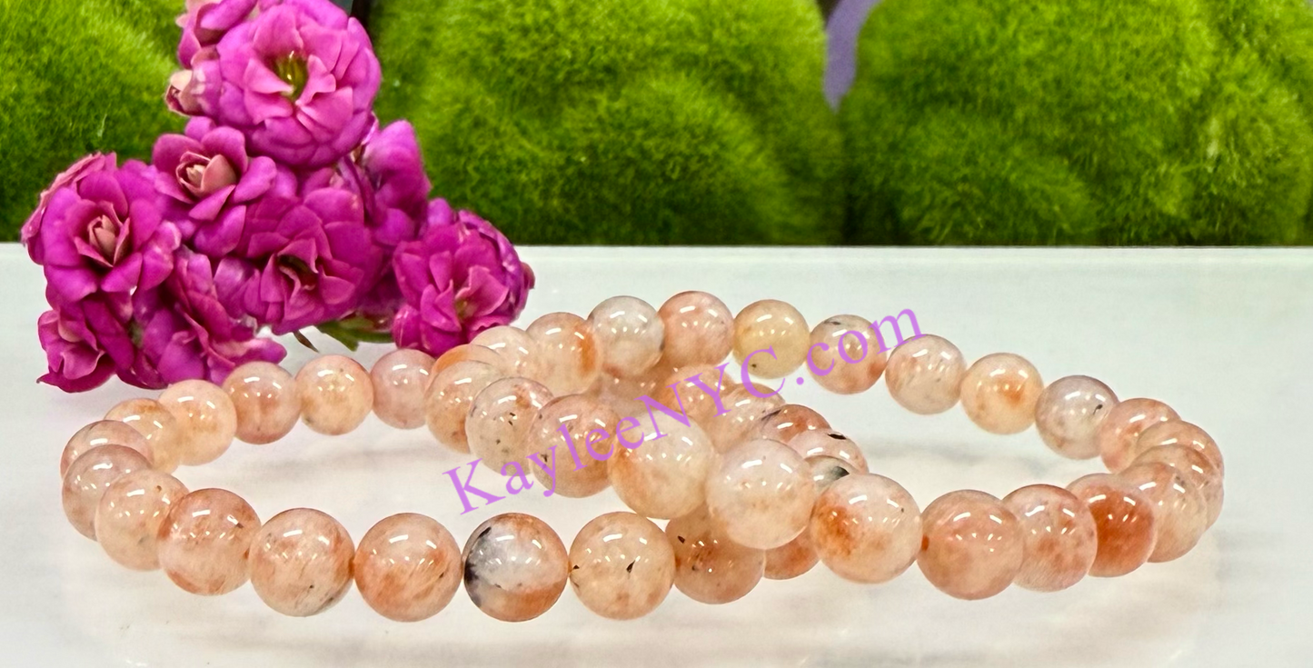 Wholesale lot 6 Pcs Natural Sunstone 8mm 7.5” Crystal Healing Stretch Bracelet