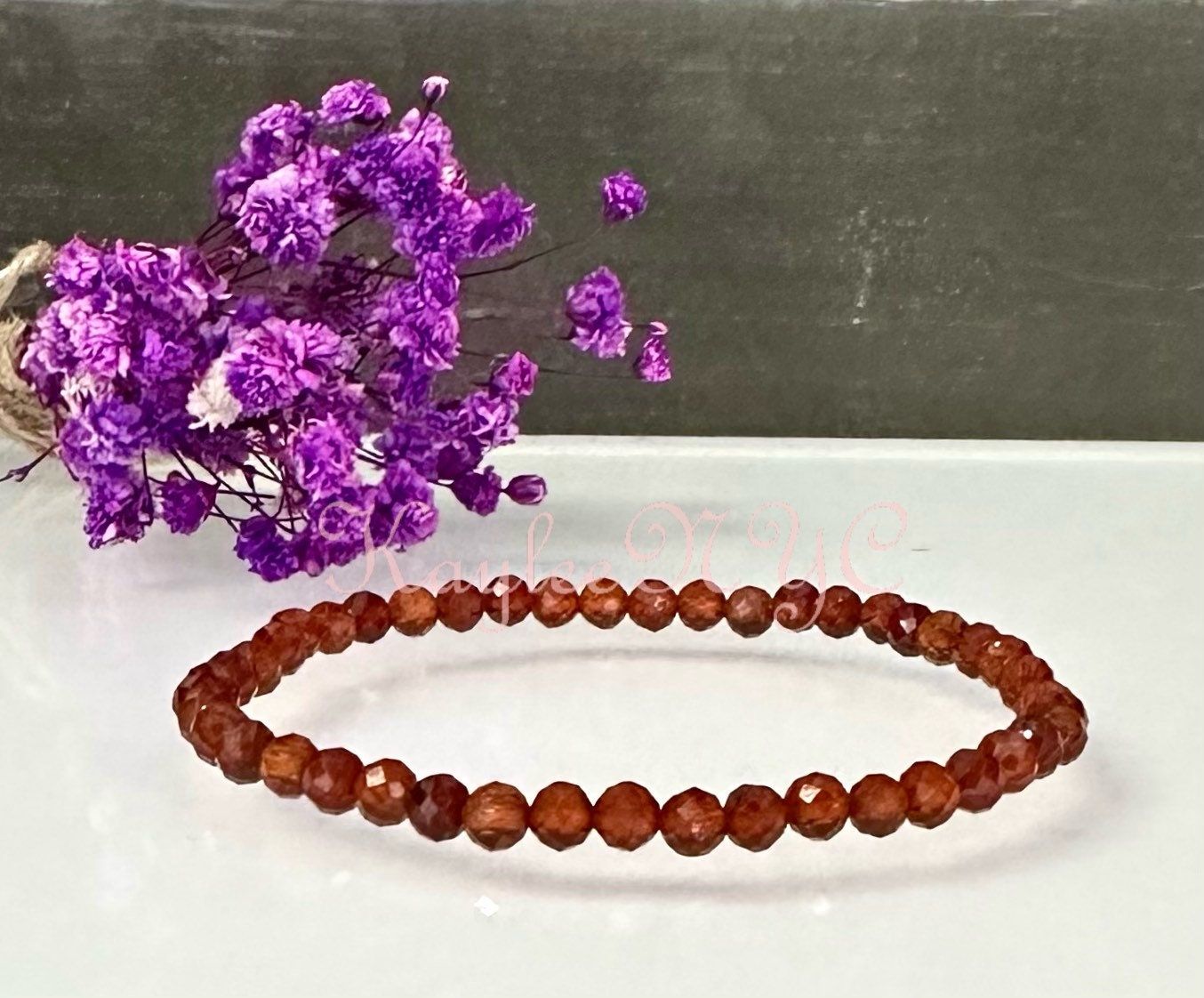 Wholesale Lot 6 Pcs Natural Hessonite Brown Garnet 4mm Faceted 7.5” Crystal Healing Stretch Bracelet