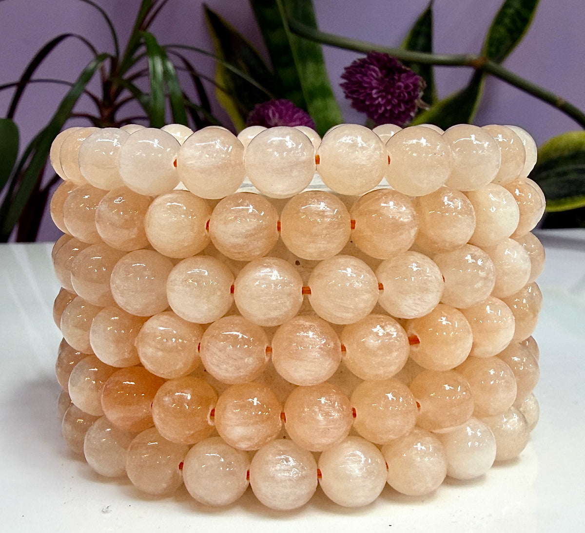 Wholesale 6 Pcs Natural Peach Selenite 8mm 7.5” Crystal Stretch Bracelet