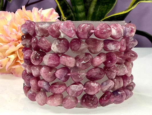 Wholesale 6 Pcs ~8mm Pink Tourmaline Crystal tumble Stretch Bracelet 7.5”