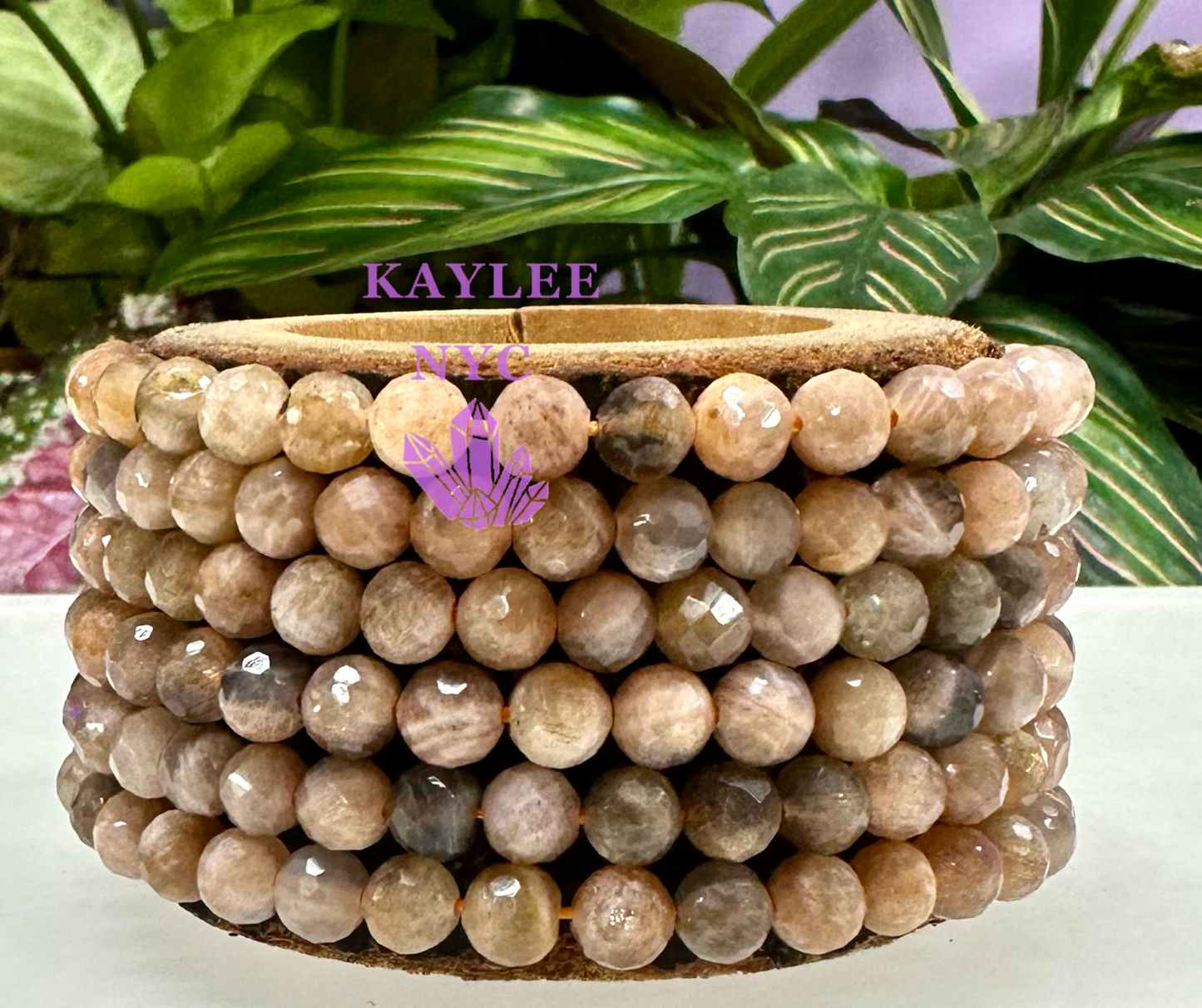 6 PCs Faceted Natural Peach Moonstone Stretch Bracelet