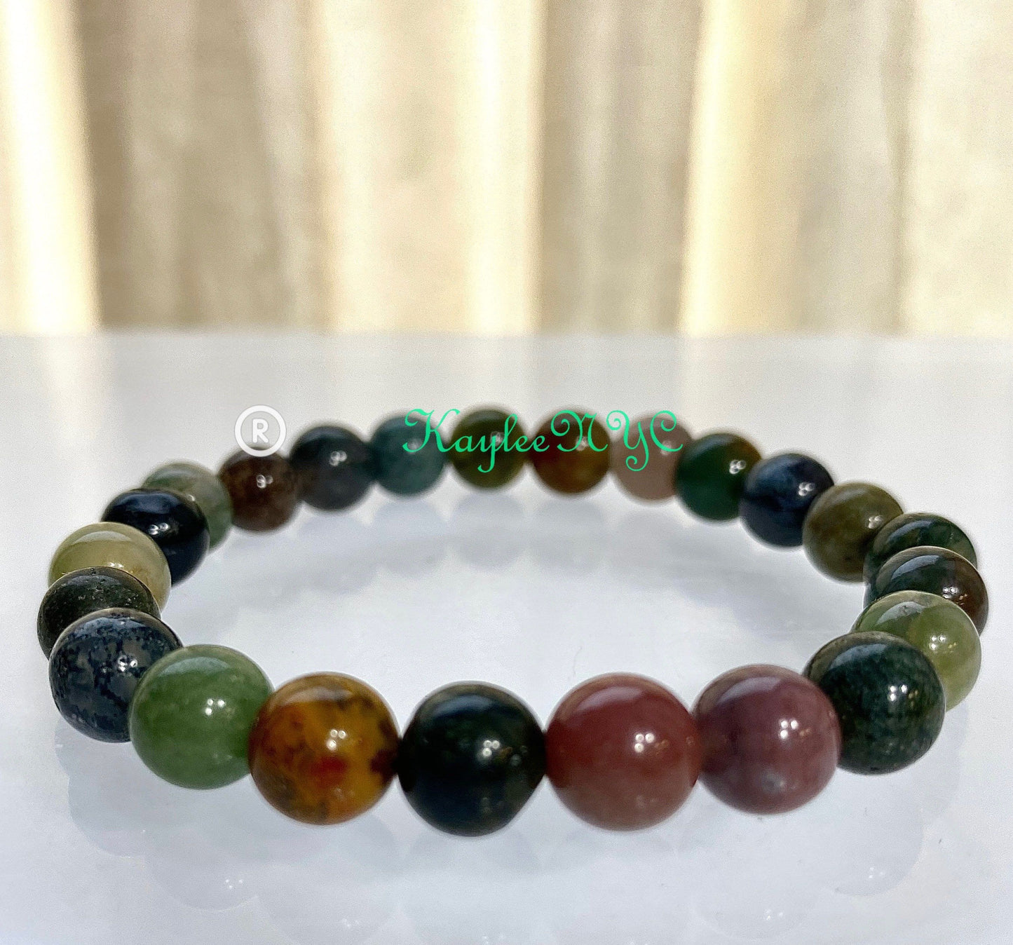 Wholesale 6 Pcs Natural Indian Moss Agate 8mm 7.5” Crystal Healing Stretch Bracelet