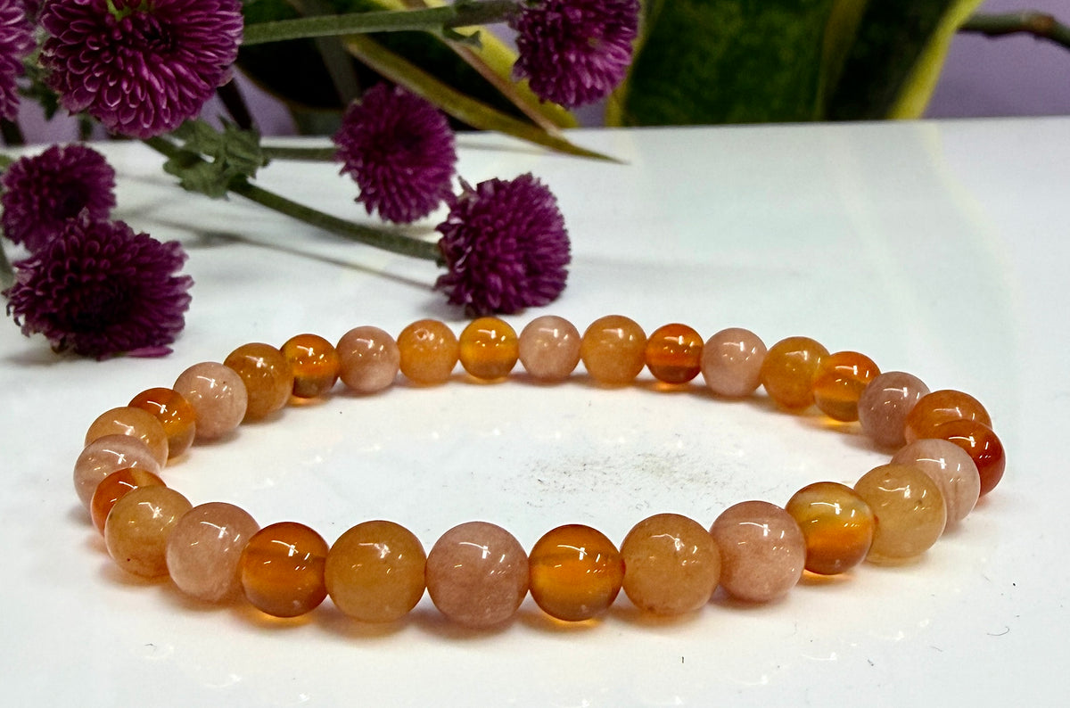 Wholesale 6 Pcs 6mm Natural Crystal Sacral Chakra Healing Stretch Bracelet 7.5”