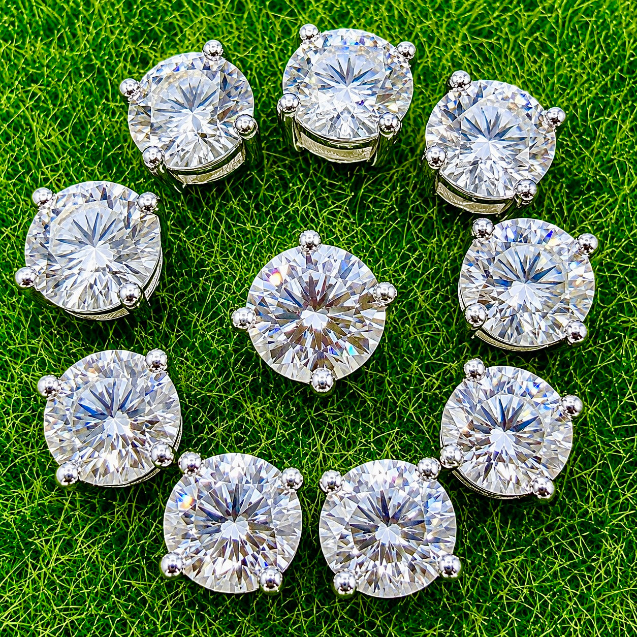 Wholesale Lot 5 Pairs Natural Moissanite Sterling Silver(925) Earring Studs 7.5mm