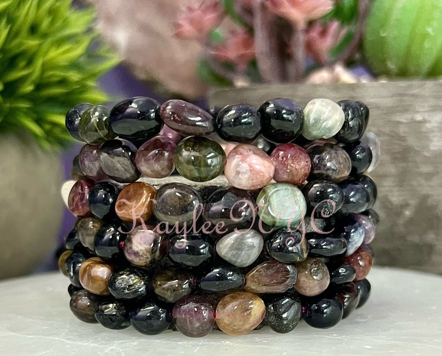 Wholesale 6 Pcs ~10mm 7.5” Natural Tourmaline tumble Stretch Bracelet Crystal Healing Energy