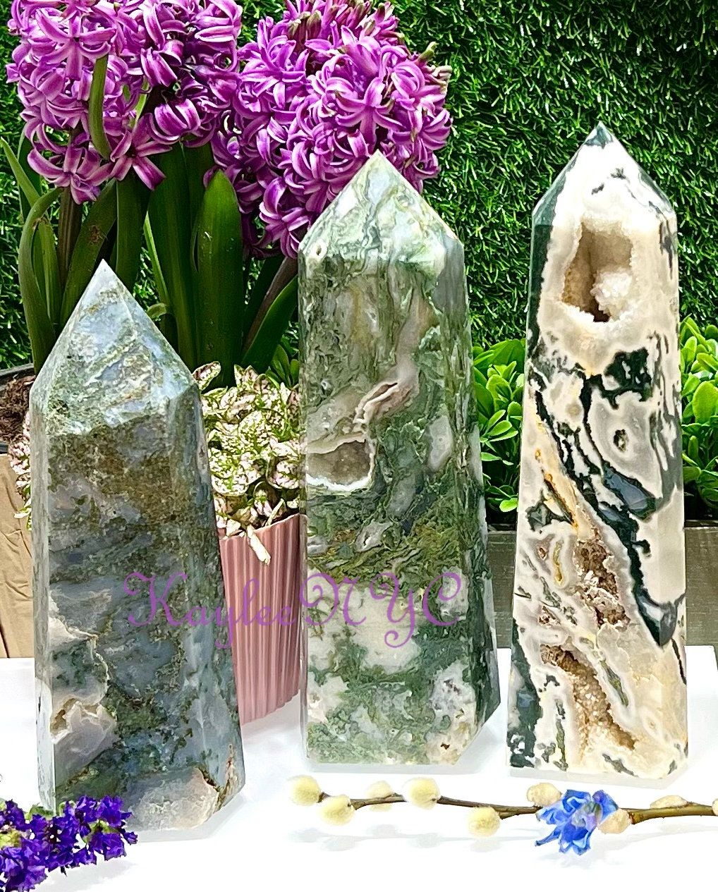 Wholesale Lot 3-4 pcs large Natural Moss Agate obelisk Tower Point Crystal Healing Energy 5.9 to 6 lbs