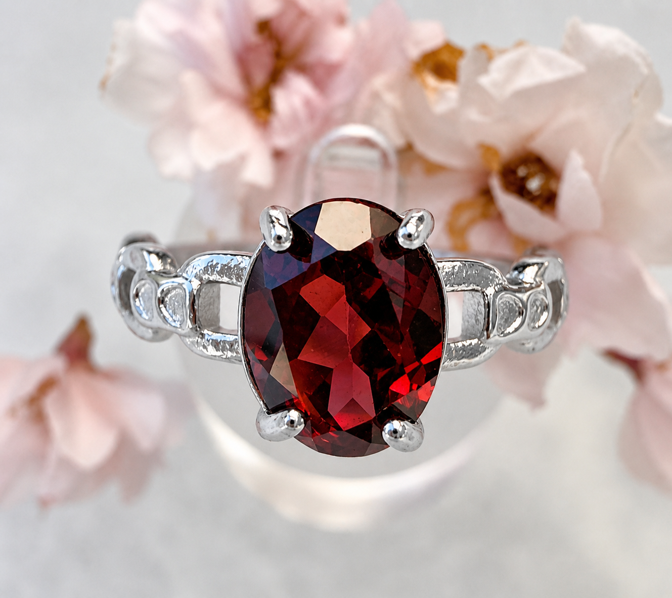 Wholesale Lot 7 pcs Faceted Natural Garnet Stainless Steel Ring 6x8mm