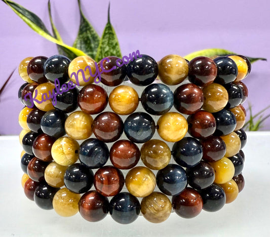 Wholesale Lot 6 Pcs Mix Tiger Eye 8mm 7.5” Crystal Healing Stretch Bracelet