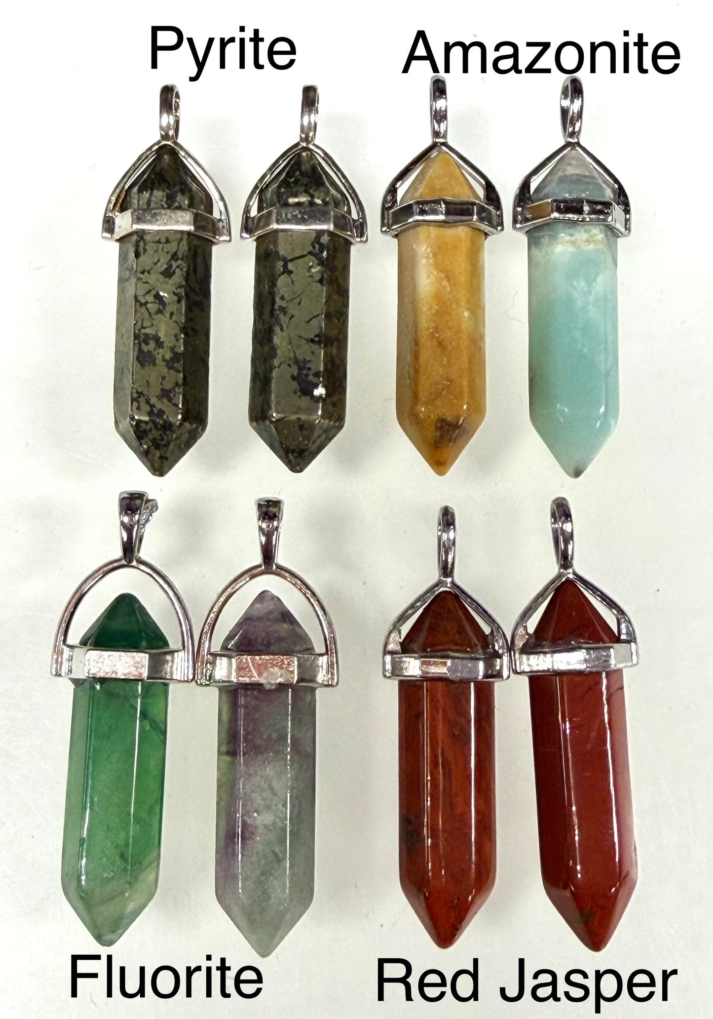 Wholesale Lot 24 Pcs Natural Crystal Point Pendant – Mixed Stones – Rhodium Plated