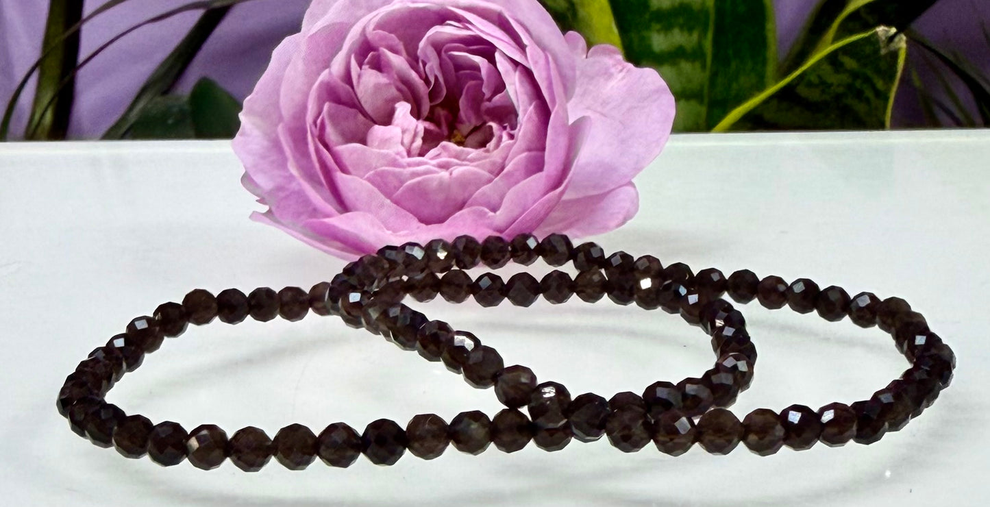 Wholesale Lot 6 Pcs Natural Faceted Smoky Quartz 4mm 7.5” Crystal Healing Stretch Bracelet