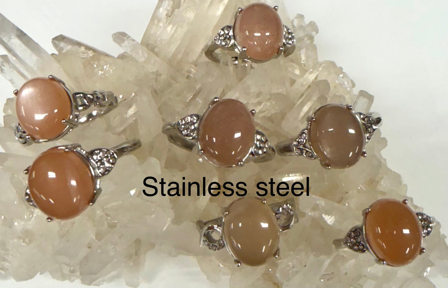Wholesale Lot 7 pcs Natural Sunstone Stainless Steel Ring 10x12mm