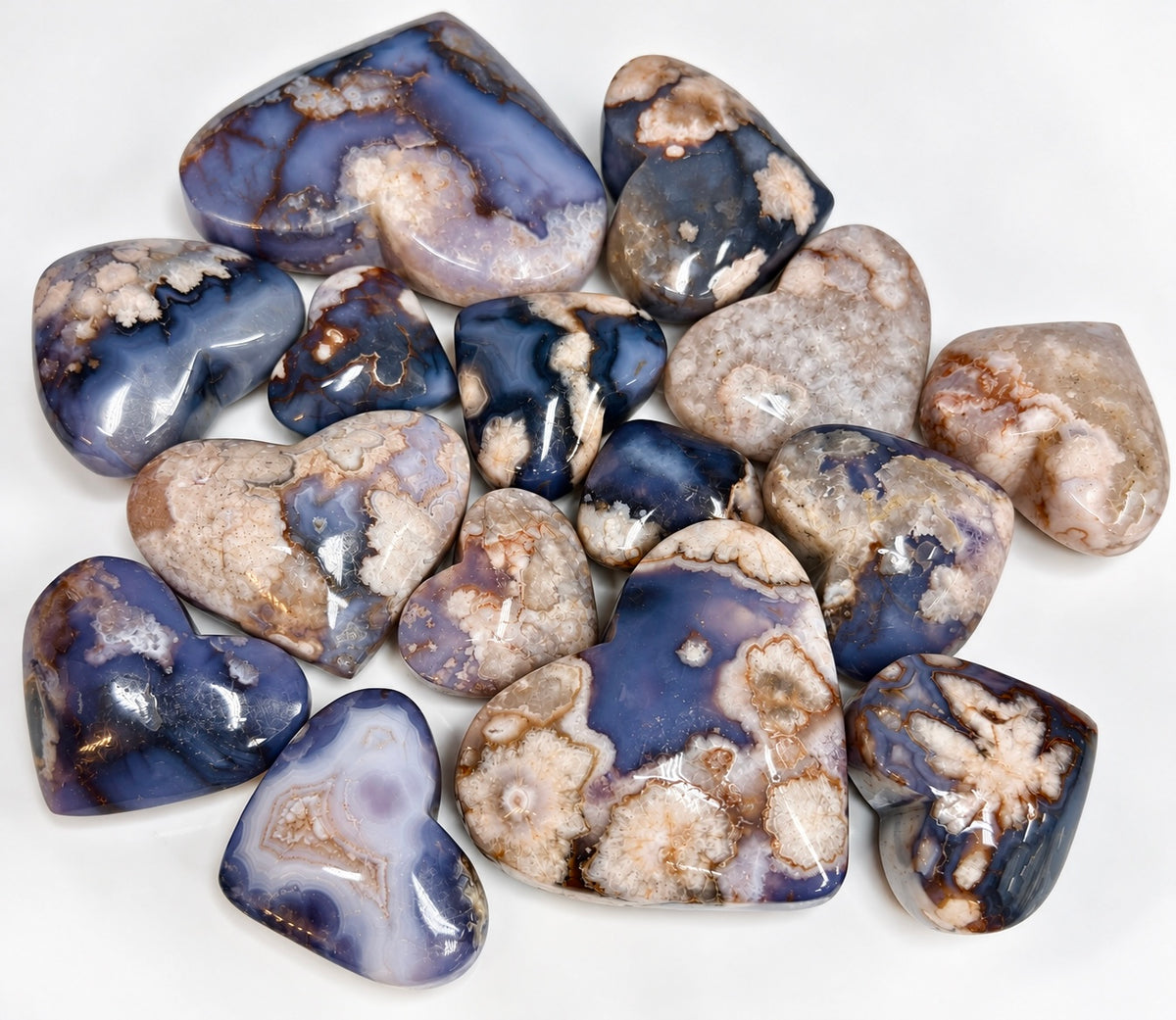 Wholesale Lot 2 lbs Blue Flower Agate Heart Crystals Healing Energy