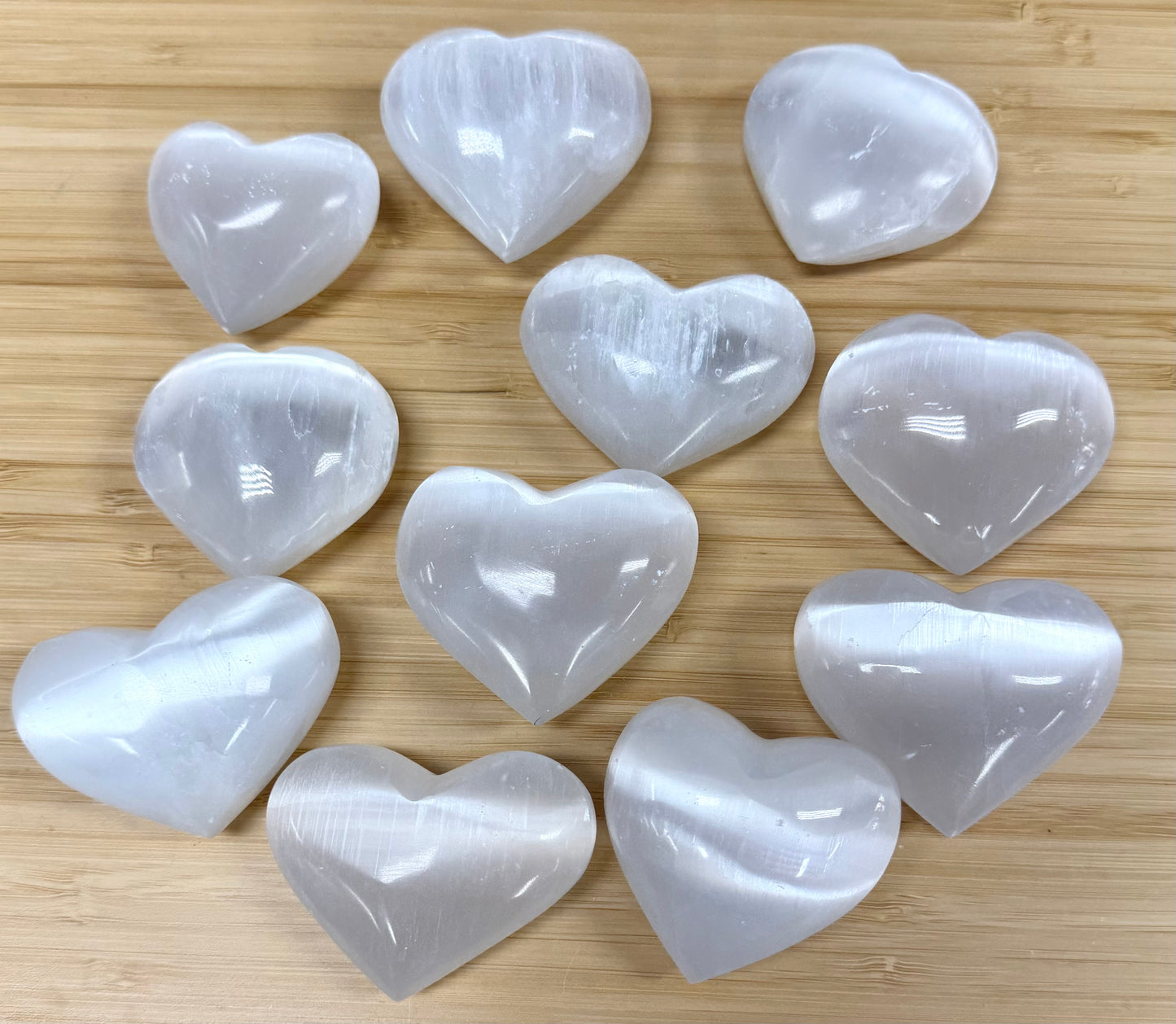 12 PCs large Natural Selenite aka Satin Spar Heart ~5.5cm