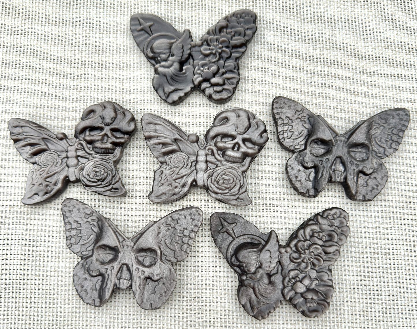 Wholesale Lot 6 Pcs Natural Silver Sheen Obsidian Butterfly Skull and Angel Carvings Crystal