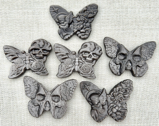 Wholesale Lot 6 Pcs Natural Silver Sheen Obsidian Butterfly Skull and Angel Carvings Crystal