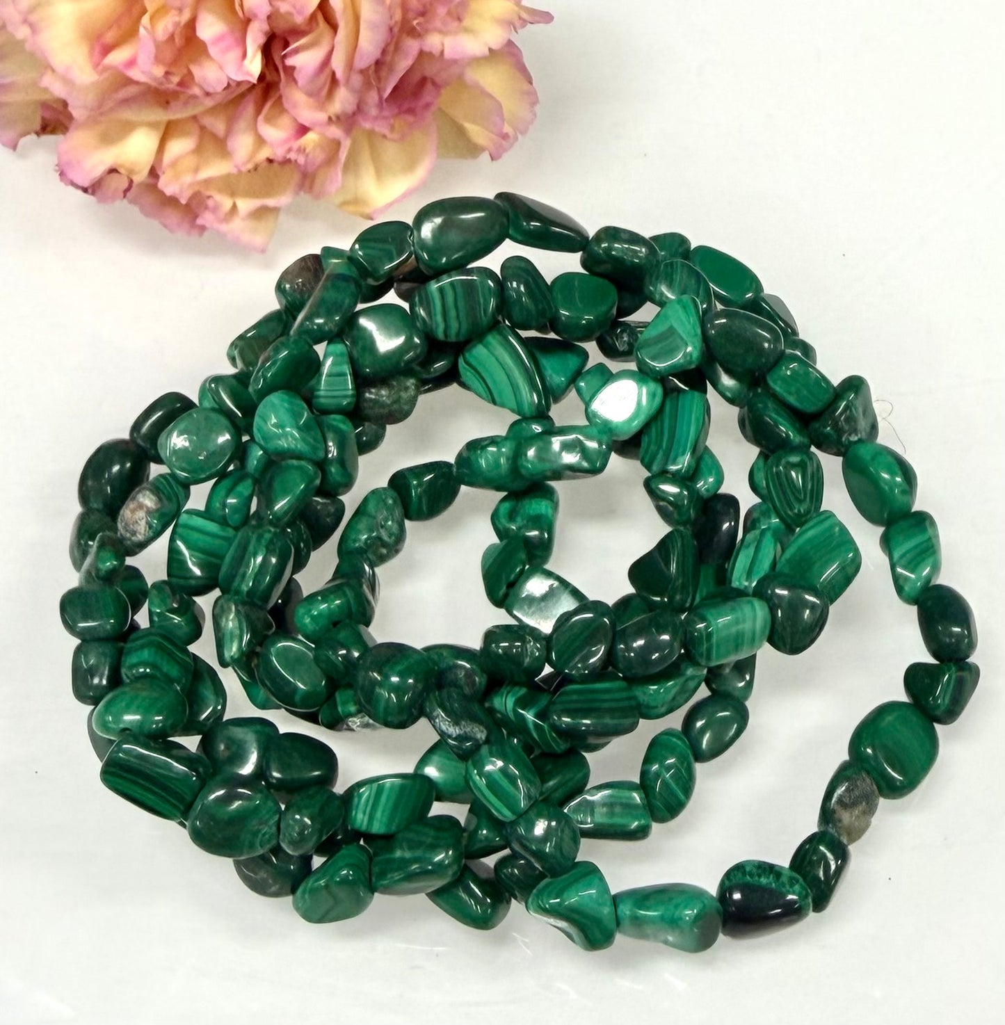 Wholesale 6 Pcs ~7mm Malachite Natural Crystal tumble Stretch Bracelet 7.5”
