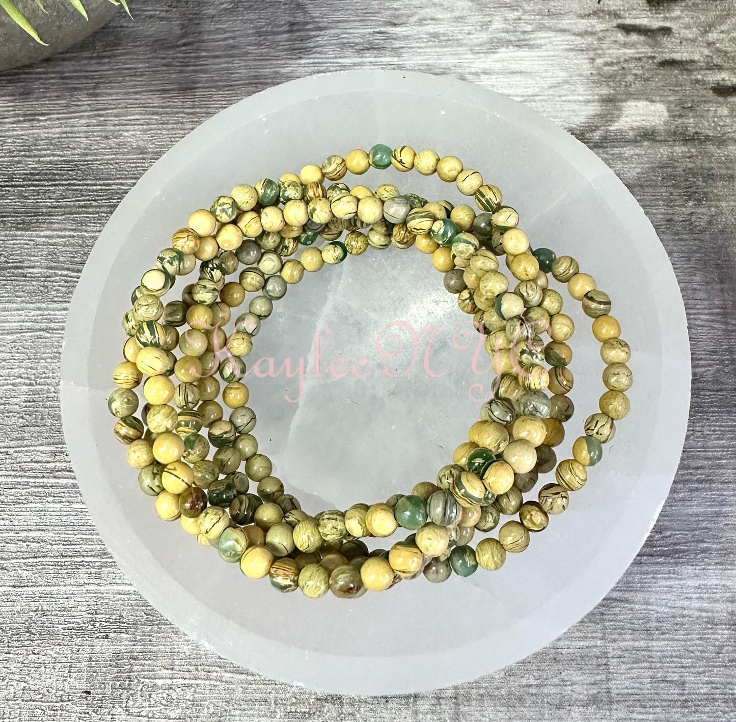 Wholesale 6 Pcs Natural Yellow Unakite Jasper Aka Chrysoprase 4mm 7.5” Crystal Healing Stretch Bracelet