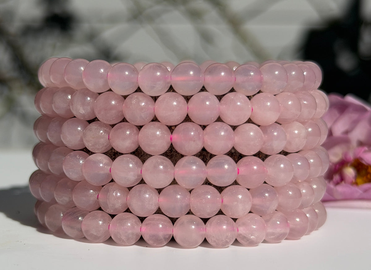 Wholesale Lot 6 Pcs Natural Rose Quartz 6mm 7.5” Crystal Healing Stretch Bracelet