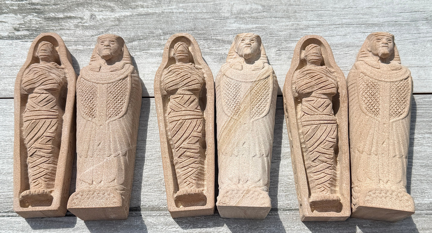 Wholesale Lot 3 Natural Matte Wood Grain Stone King Tut Mummy Healing Energy
