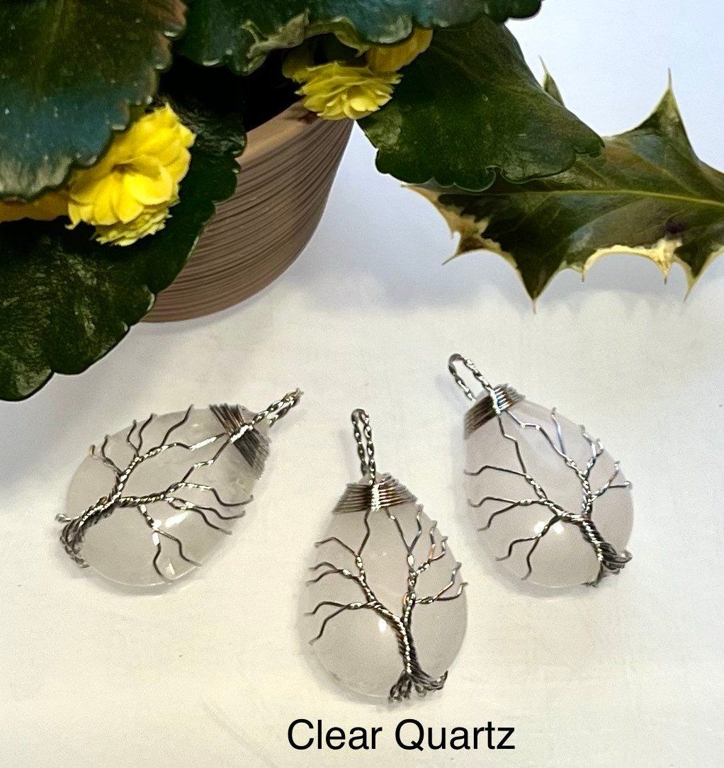 Wholesale Lot 8 Pcs Tree Of Life Hand Wrapped Pendant Natural Crystal