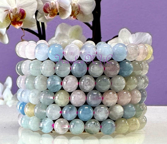 Wholesale 6 Pcs Natural Morganite 7.8mm 7.5” Crystal Healing Stretch Bracelet