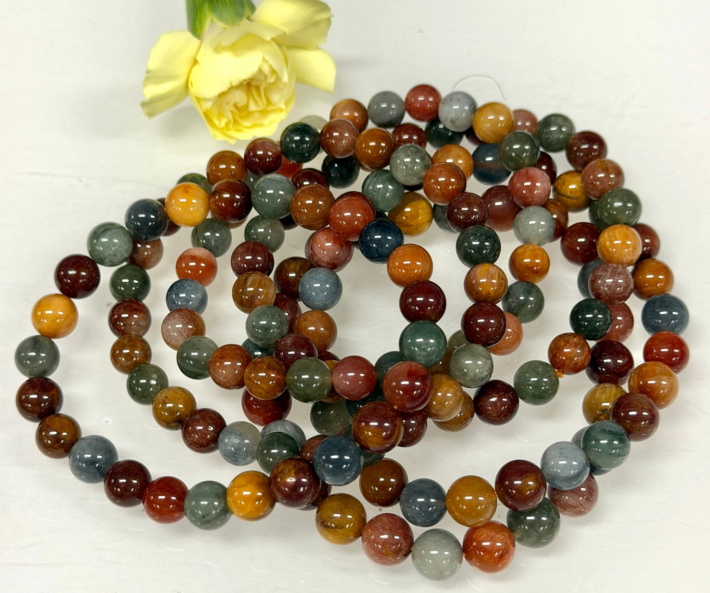 Wholesale 6 Pcs Natural Amphibole Quartz ~8mm 7.5” Crystal Healing Stretch Bracelet