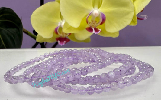 Wholesale Lot 6 Pcs Natural Lavender Amethyst4mm 7.5” Crystal Healing Stretch Bracelet