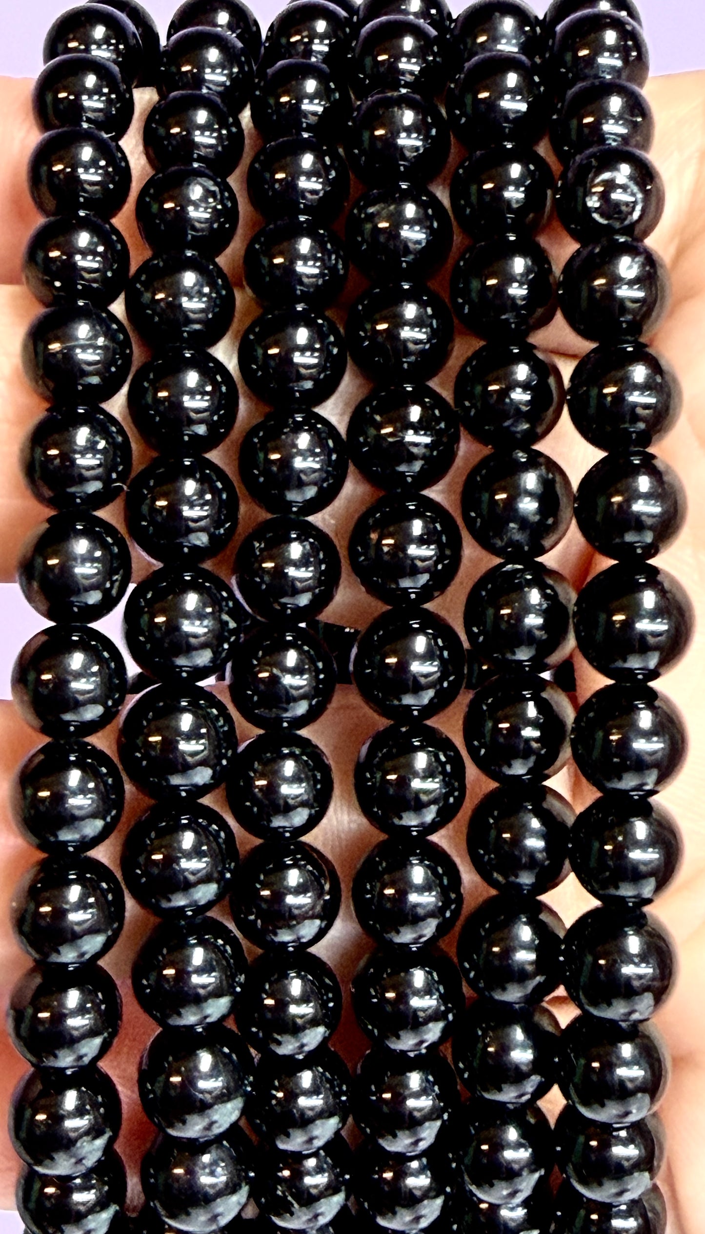 Wholesale 6 Pcs Natural Black Onyx 8mm 7.5” Crystal Healing Stretch Bracelet