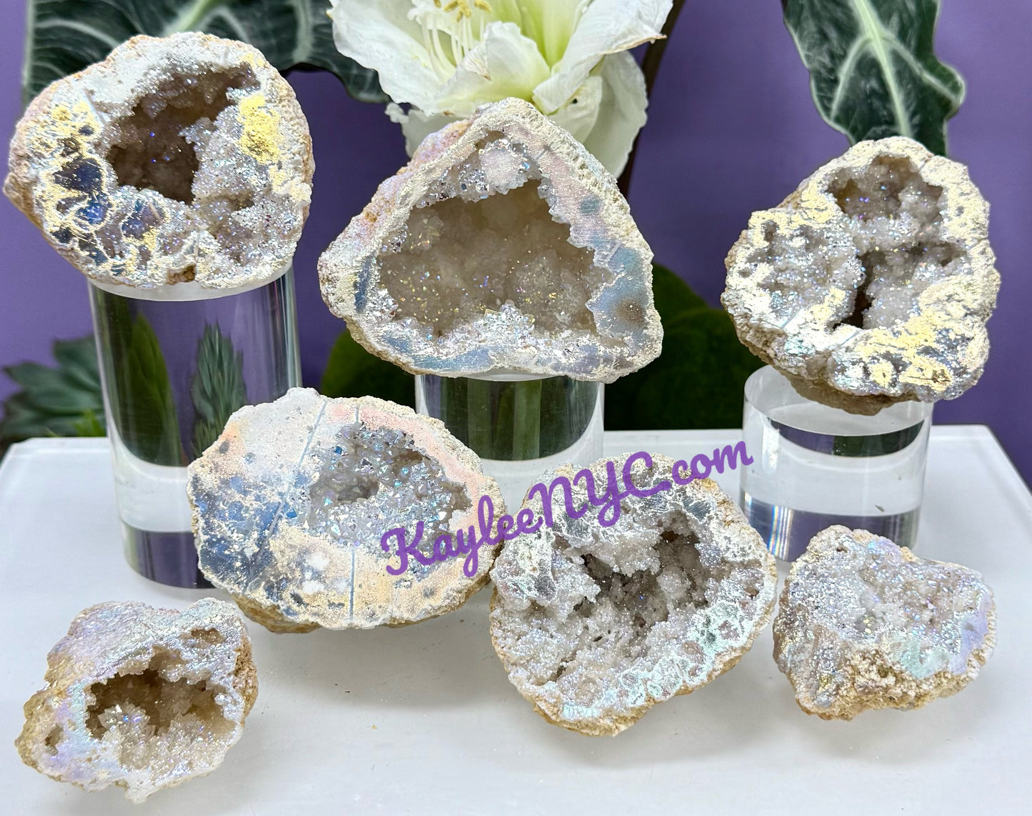 Wholesale Lot 2 Lbs Angel Aura White Druzy Quartz Geode Crystal Healing Energy