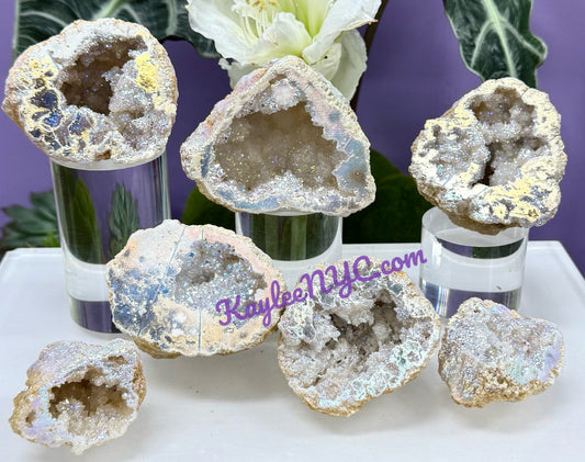 Wholesale Lot 2 Lbs Angel Aura White Druzy Quartz Geode Crystal Healing Energy