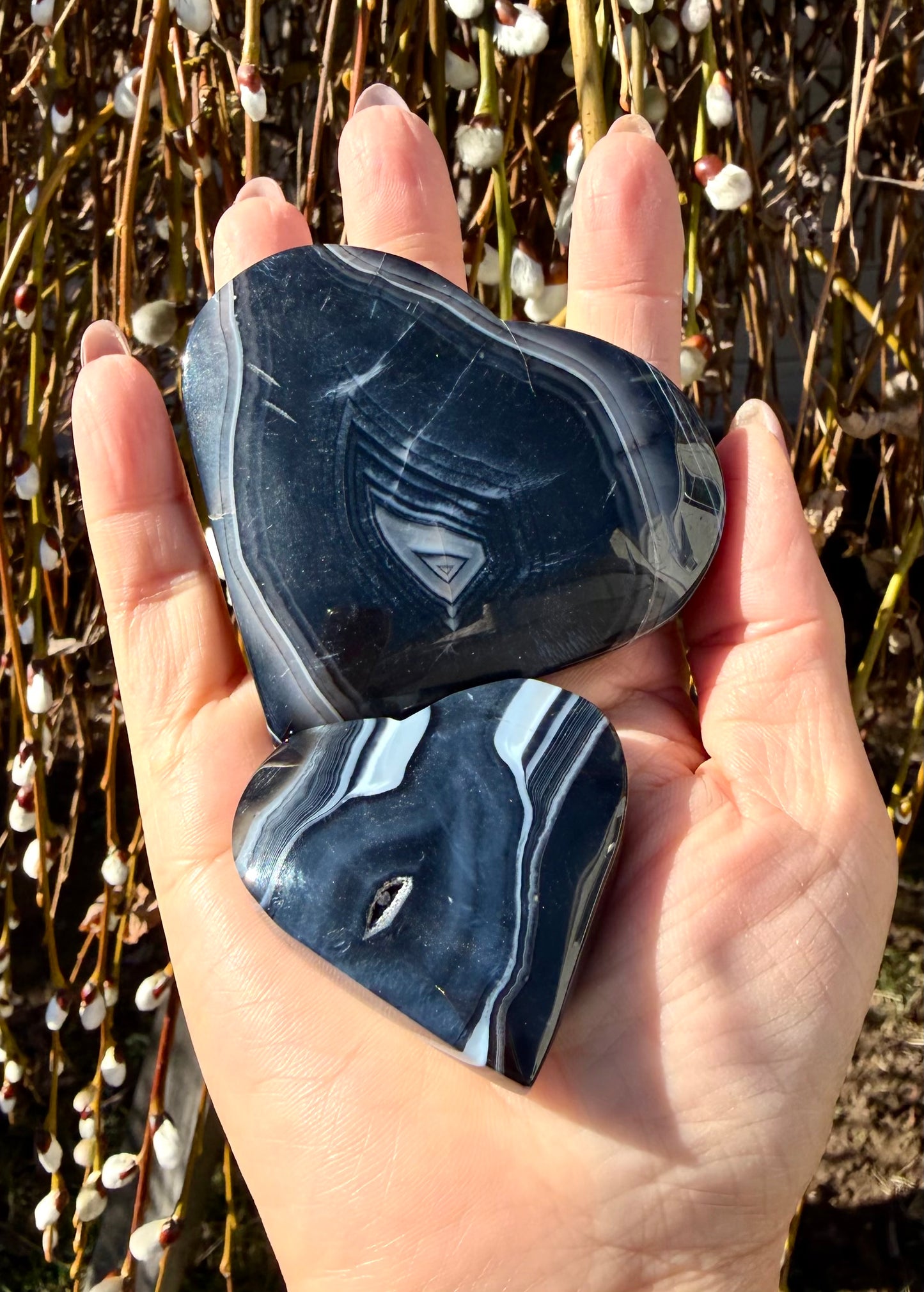 Wholesale Lot 2 lbs Natural Banded Black Onyx Heart Crystal Healing Energy