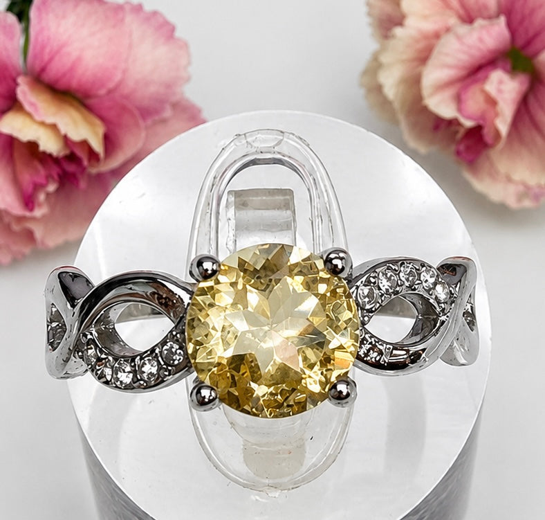 Wholesale Lot 7 pcs Faceted Citrine Stainless Steel Ring 7mm
